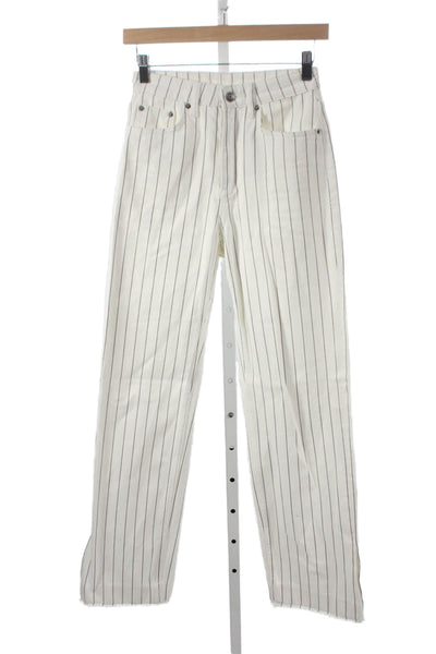 Ksubi Women Straight White Striped High Rise Jeans 100% Cotton Size 24