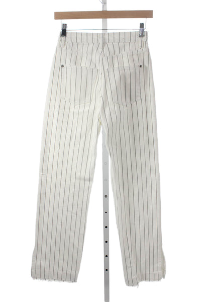 Ksubi Women Straight White Striped High Rise Jeans 100% Cotton Size 24