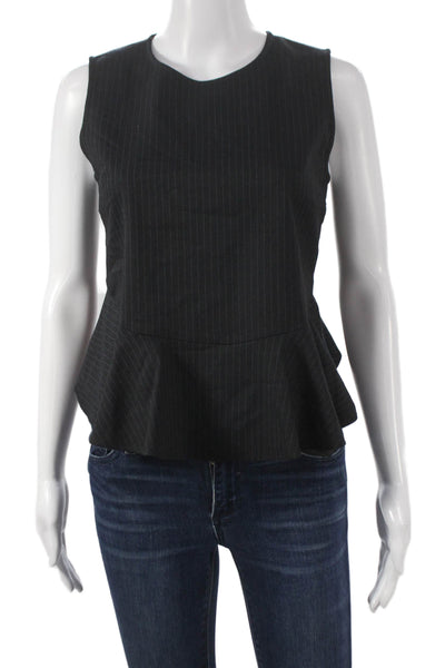 A.L.C. Women Striped Sleeveless Cotton Blouse Round Neck Zip Black Size 2