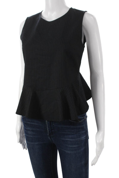 A.L.C. Women Striped Sleeveless Cotton Blouse Round Neck Zip Black Size 2