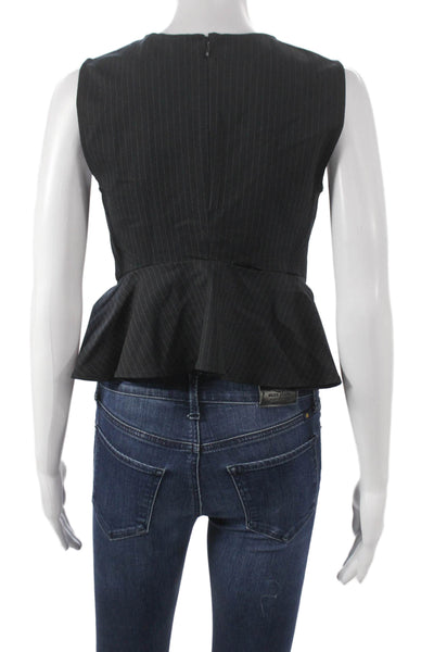 A.L.C. Women Striped Sleeveless Cotton Blouse Round Neck Zip Black Size 2