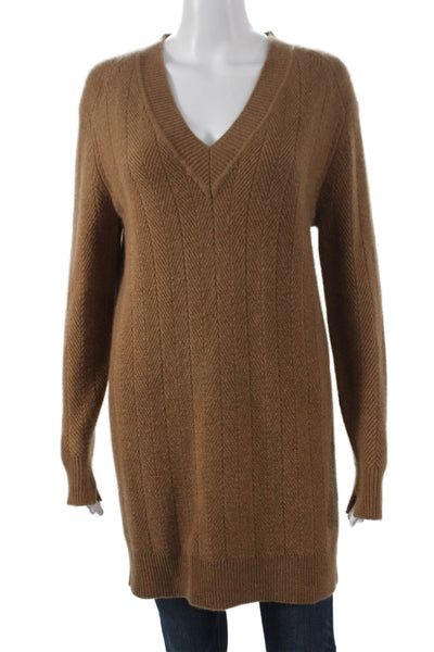 Rag & Bone Women Brown Cashmere V-Neck Long Sleeve Sweater Dress Size 2XS