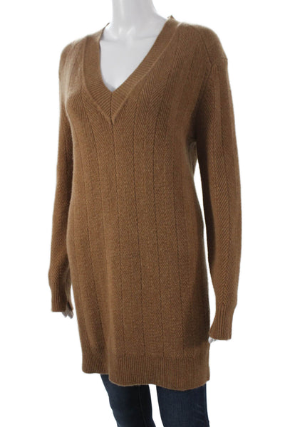 Rag & Bone Women Brown Cashmere V-Neck Long Sleeve Sweater Dress Size 2XS