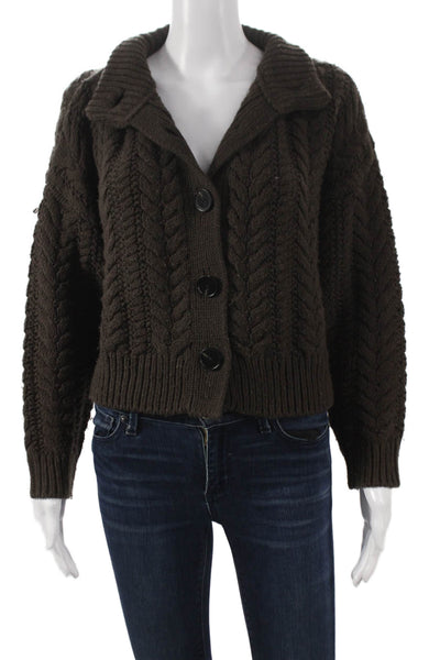Something Navy Womens Brown Cable Collared Long Sleeve Cardigan Size XS