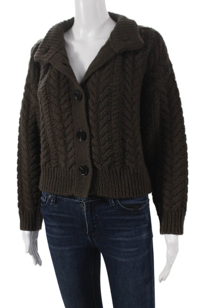 Something Navy Womens Brown Cable Collared Long Sleeve Cardigan Size XS