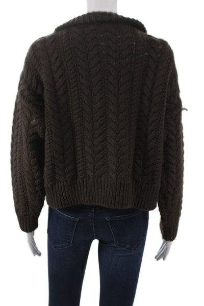 Something Navy Womens Brown Cable Collared Long Sleeve Cardigan Size XS