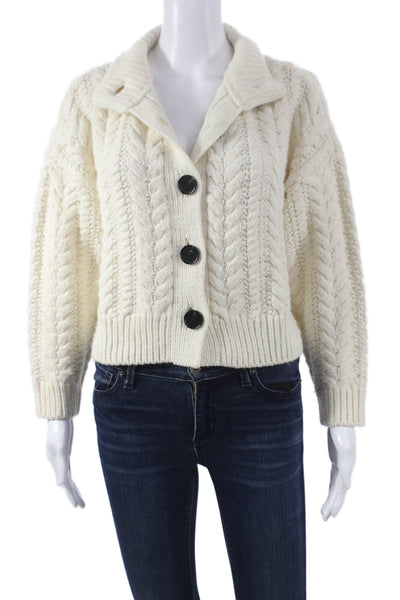 Something Navy Womens Cardigan Ivory Cable Knit Collared Long Sleeve Size XS