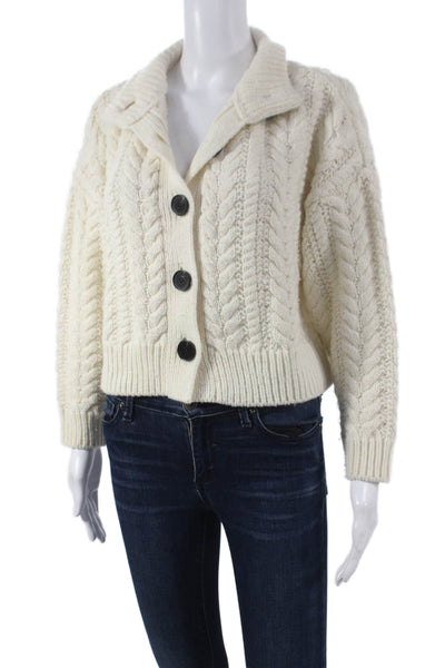 Something Navy Womens Cardigan Ivory Cable Knit Collared Long Sleeve Size XS