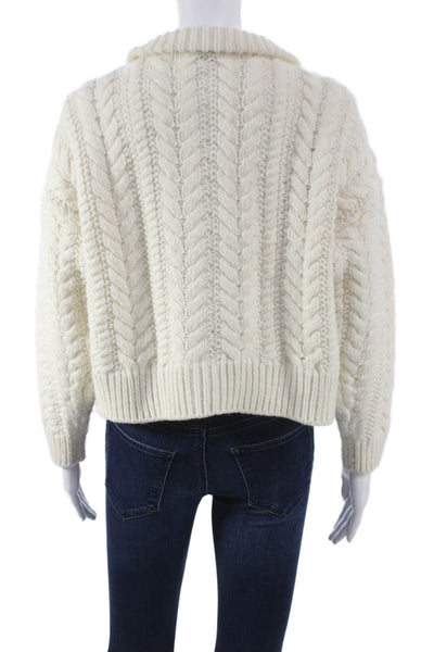 Something Navy Womens Cardigan Ivory Cable Knit Collared Long Sleeve Size XS
