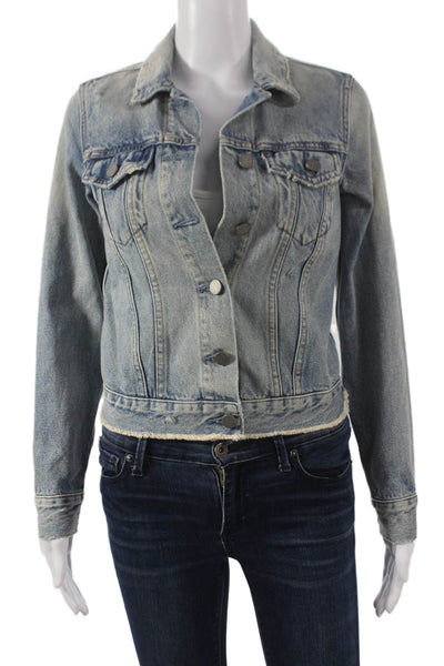 Allsaints Women Basic Jacket Blue Cotton Button Long Sleeve Size S
