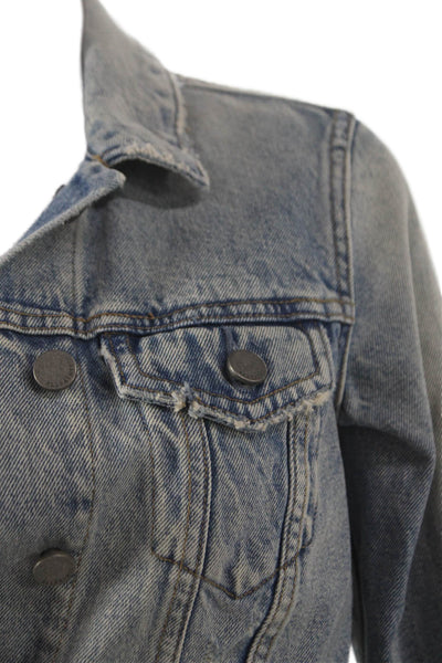 Allsaints Women Basic Jacket Blue Cotton Button Long Sleeve Size S