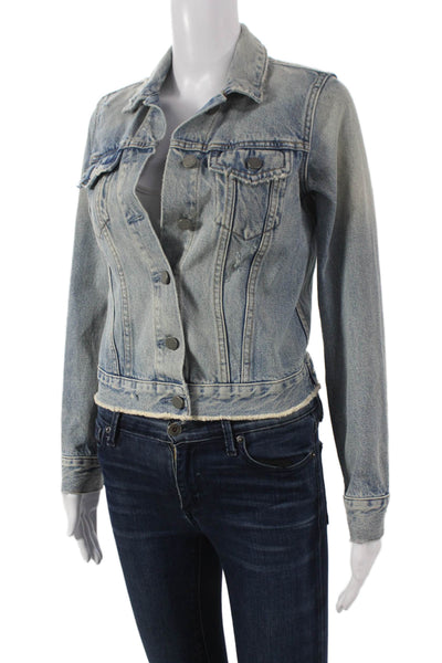 Allsaints Women Basic Jacket Blue Cotton Button Long Sleeve Size S