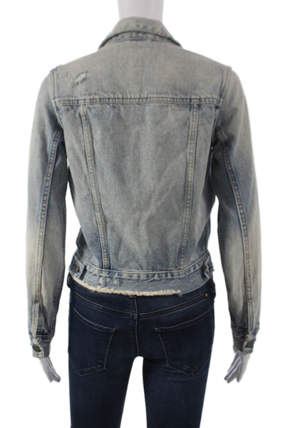 Allsaints Women Basic Jacket Blue Cotton Button Long Sleeve Size S