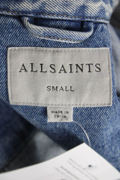 Allsaints Women Basic Jacket Blue Cotton Button Long Sleeve Size S
