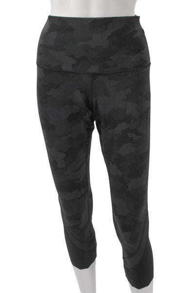 Lululemon Women Cropped Camouflage Nylon Leggings Black Pull On Size 10