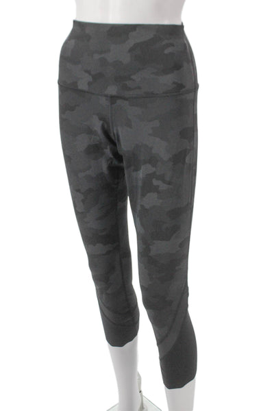 Lululemon Women Cropped Camouflage Nylon Leggings Black Pull On Size 10