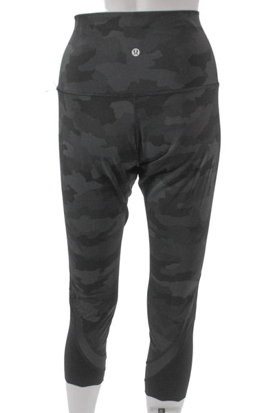 Lululemon Women Cropped Camouflage Nylon Leggings Black Pull On Size 10