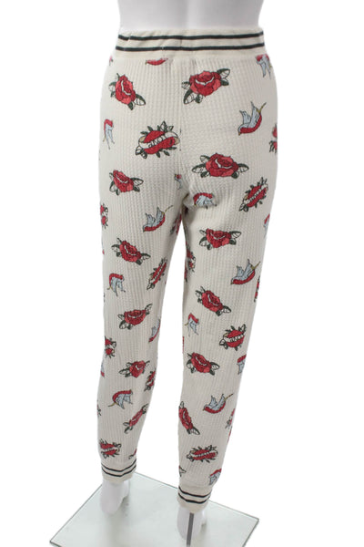 PJ Salvage Womens Waffle Graphic Crew Neck Long Sleeve Pajama Set White Sz L
