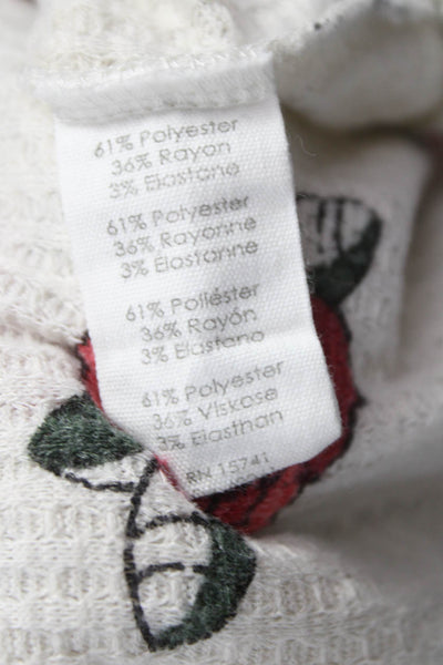 PJ Salvage Womens Waffle Graphic Crew Neck Long Sleeve Pajama Set White Sz L