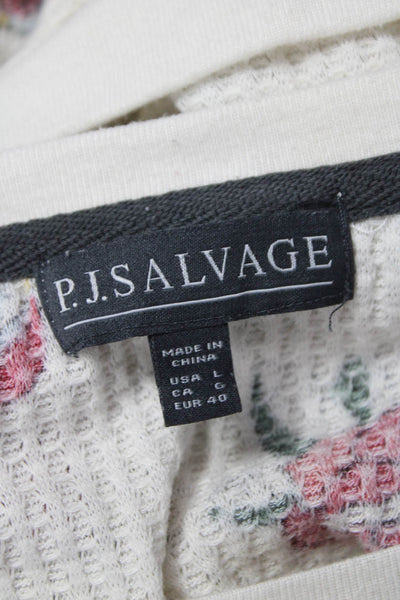 PJ Salvage Womens Waffle Graphic Crew Neck Long Sleeve Pajama Set White Sz L