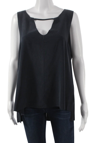 Go Silk Womens Silk Tunic Tank Blue V-Neck Sleeveless Size L