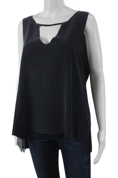 Go Silk Womens Silk Tunic Tank Blue V-Neck Sleeveless Size L