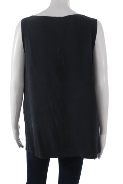 Go Silk Womens Silk Tunic Tank Blue V-Neck Sleeveless Size L