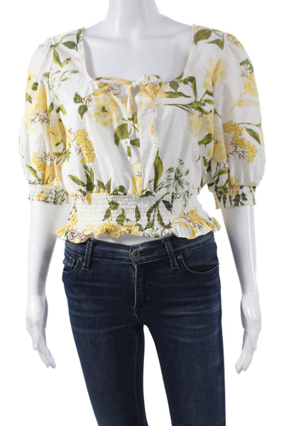 BB Dakota Women Cropped Floral Cotton Square Neck 3/4 Sleeve Blouse Size L