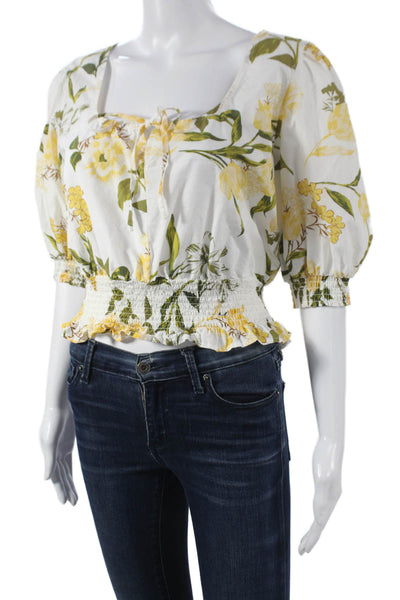 BB Dakota Women Cropped Floral Cotton Square Neck 3/4 Sleeve Blouse Size L