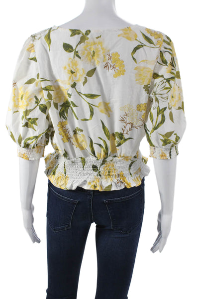 BB Dakota Women Cropped Floral Cotton Square Neck 3/4 Sleeve Blouse Size L