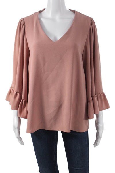 Drew Womens Pink V Neck 3/4 Sleeve Basic Blouse Size L