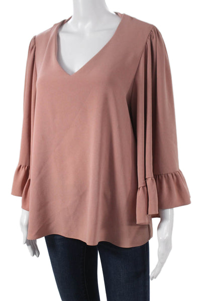 Drew Womens Pink V Neck 3/4 Sleeve Basic Blouse Size L