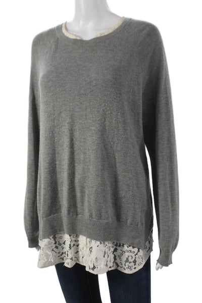 Joie Women Pullover Sweater Gray Viscose Crew Neck Long Sleeve Size L
