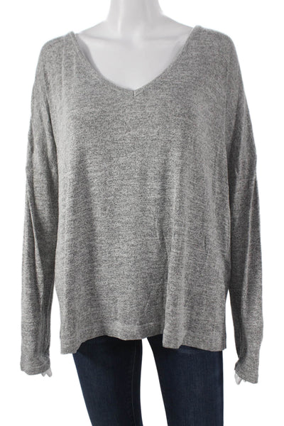 Rag & Bone Womens Basic V-Neck Long Sleeve T-Shirt Gray Size L