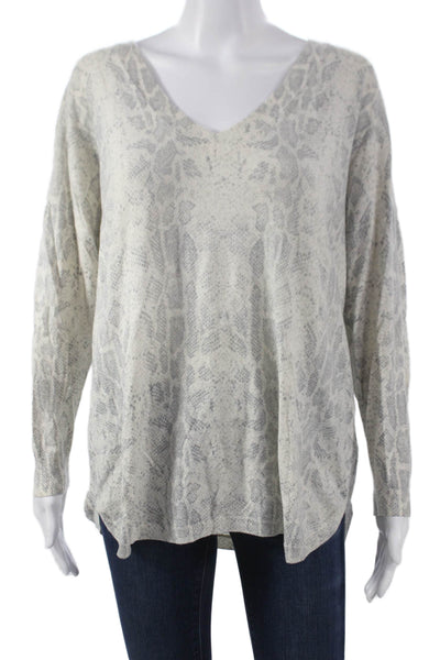 Joie Womens Pullover V-Neck Animal Print Viscose Long Sleeve Ivory Size L
