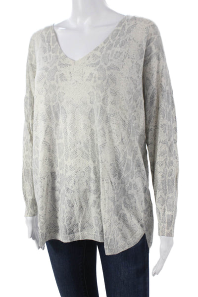Joie Womens Pullover V-Neck Animal Print Viscose Long Sleeve Ivory Size L