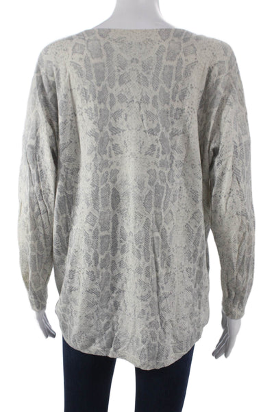 Joie Womens Pullover V-Neck Animal Print Viscose Long Sleeve Ivory Size L