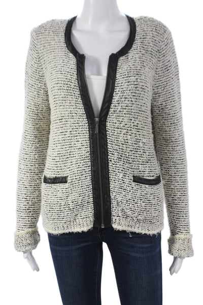 Joie Womens Basic Striped Jacket Black Zip Goat Leather Size L