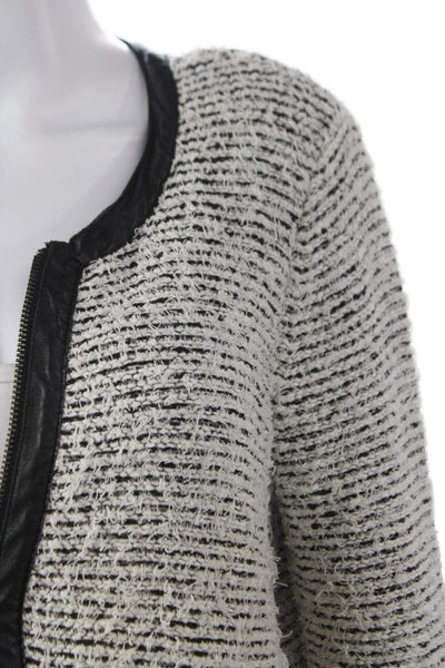 Joie Womens Basic Striped Jacket Black Zip Goat Leather Size L