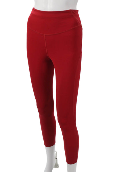 Lululemon Womens Ankle Leggings Red Nylon Solid Pull On Size 6