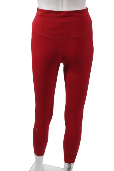 Lululemon Womens Ankle Leggings Red Nylon Solid Pull On Size 6