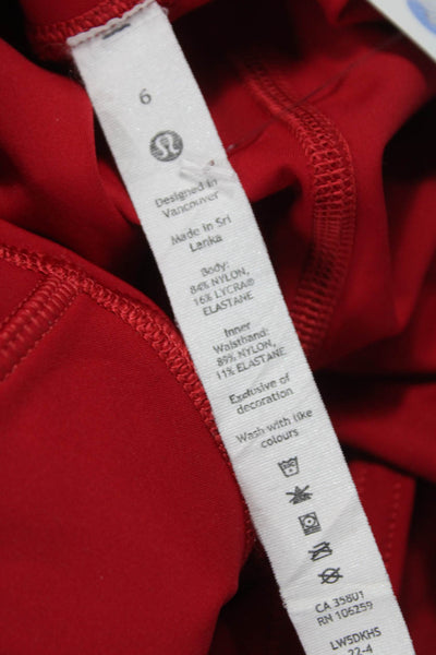 Lululemon Womens Ankle Leggings Red Nylon Solid Pull On Size 6