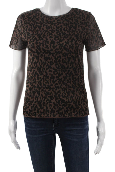 Moussy Women Basic Brown Animal Print Crew Neck Short Sleeve T-Shirt Size 0P