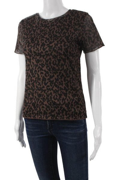 Moussy Women Basic Brown Animal Print Crew Neck Short Sleeve T-Shirt Size 0P