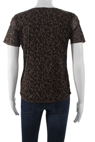 Moussy Women Basic Brown Animal Print Crew Neck Short Sleeve T-Shirt Size 0P