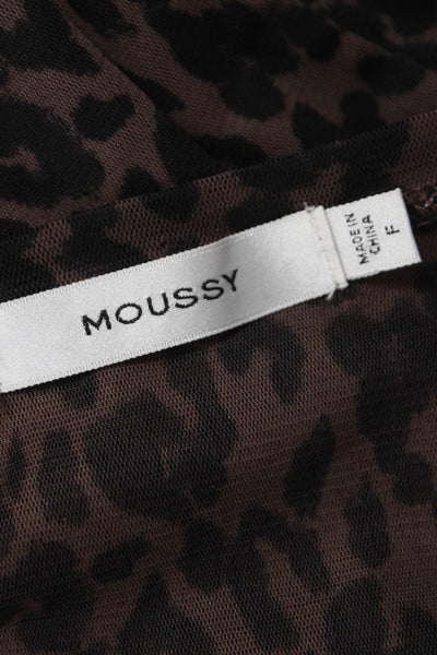 Moussy Women Basic Brown Animal Print Crew Neck Short Sleeve T-Shirt Size 0P