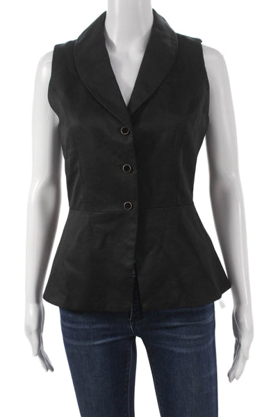 Jason Wu Women Peplum Vest Black Tencel Collared Button Sleeveless Size 2