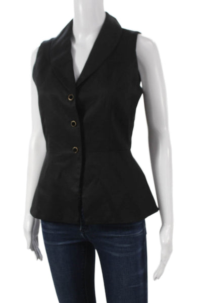 Jason Wu Women Peplum Vest Black Tencel Collared Button Sleeveless Size 2