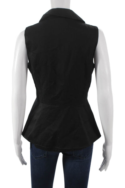 Jason Wu Women Peplum Vest Black Tencel Collared Button Sleeveless Size 2