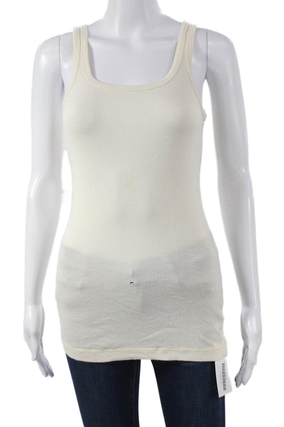 Splendid Womens Basic Scoop Neck Sleeveless Tank Ivory Cotton Modal Size M